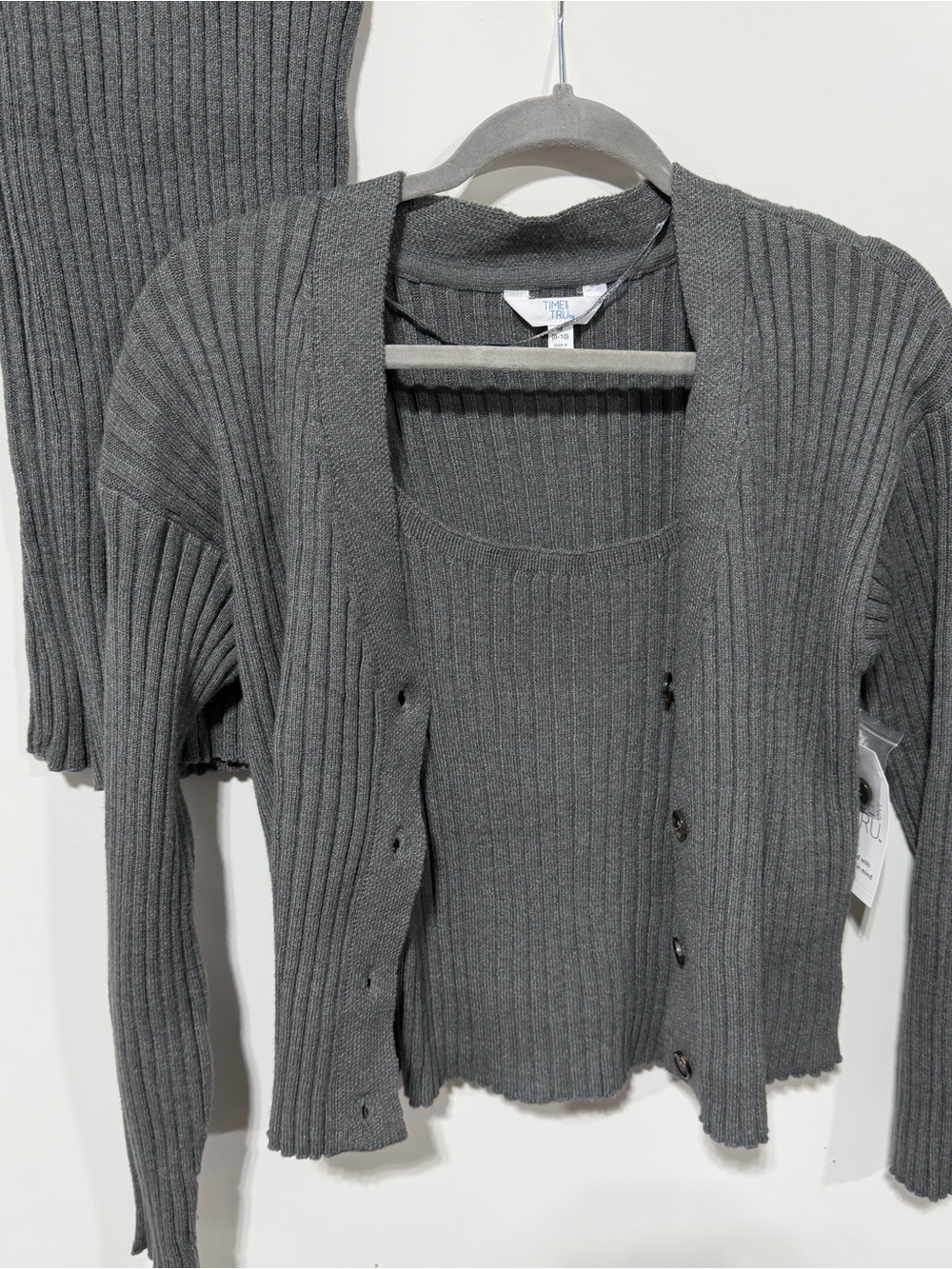 Time and Tru Ribbed Gray Cardigan & Tank & Skirt Set
